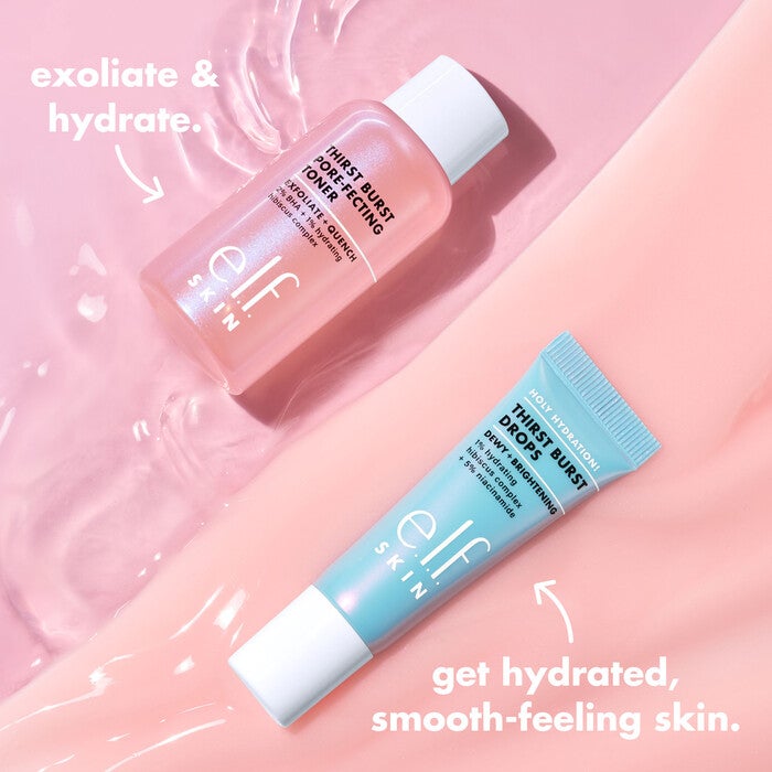 Pore Toner Exfoliates and Hydrates and Thirst Purst Hydrates for Smooth Feeling Skinc